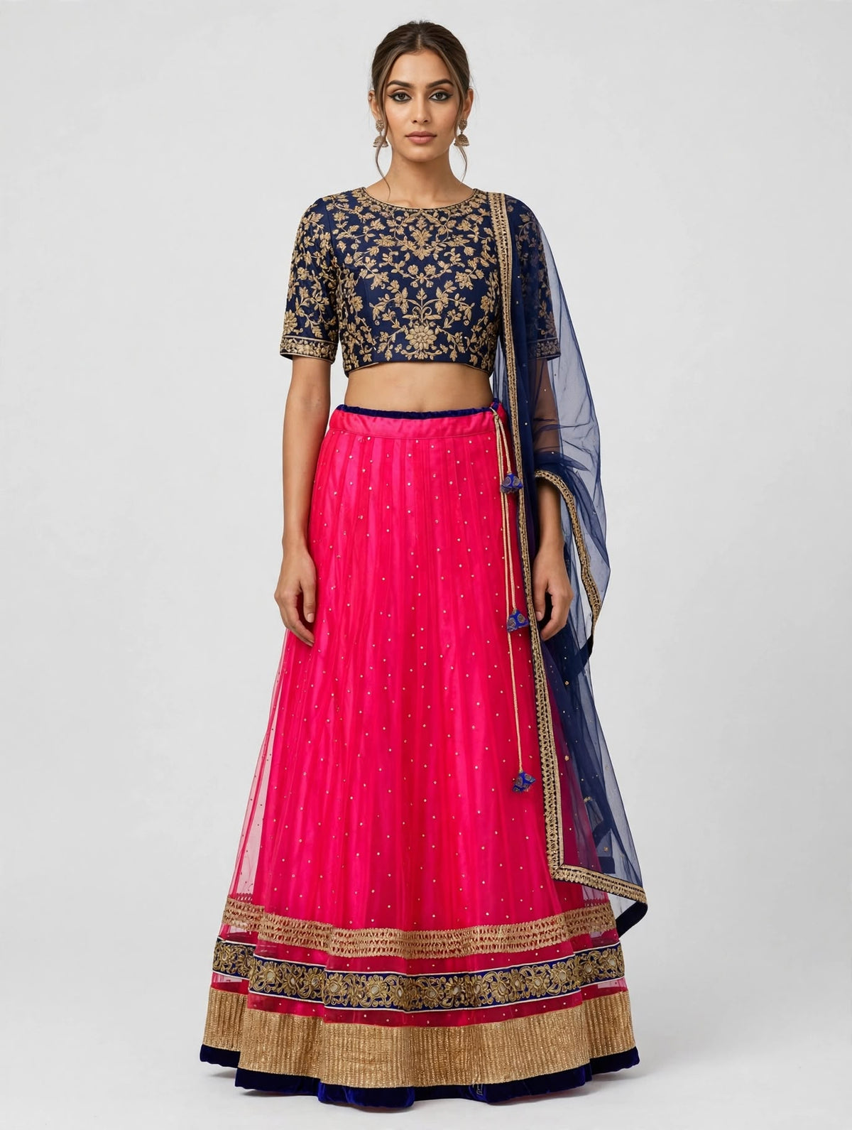 Bright Pink Net Skirt with Navy Trim