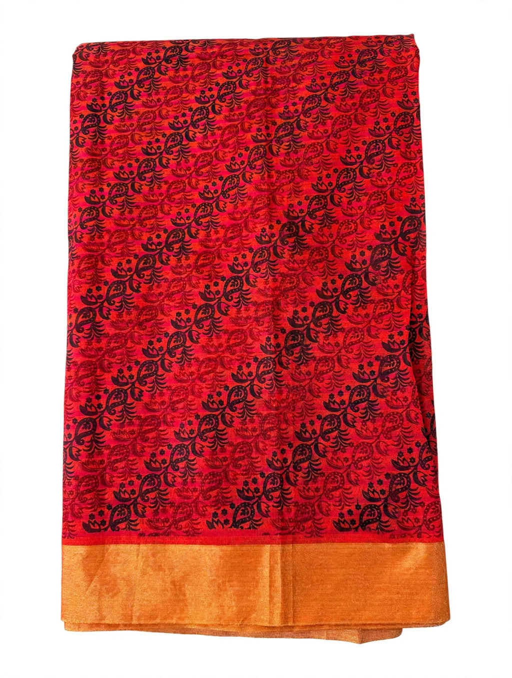 Red Cotton blend Saree with Ikat-Style Pallu