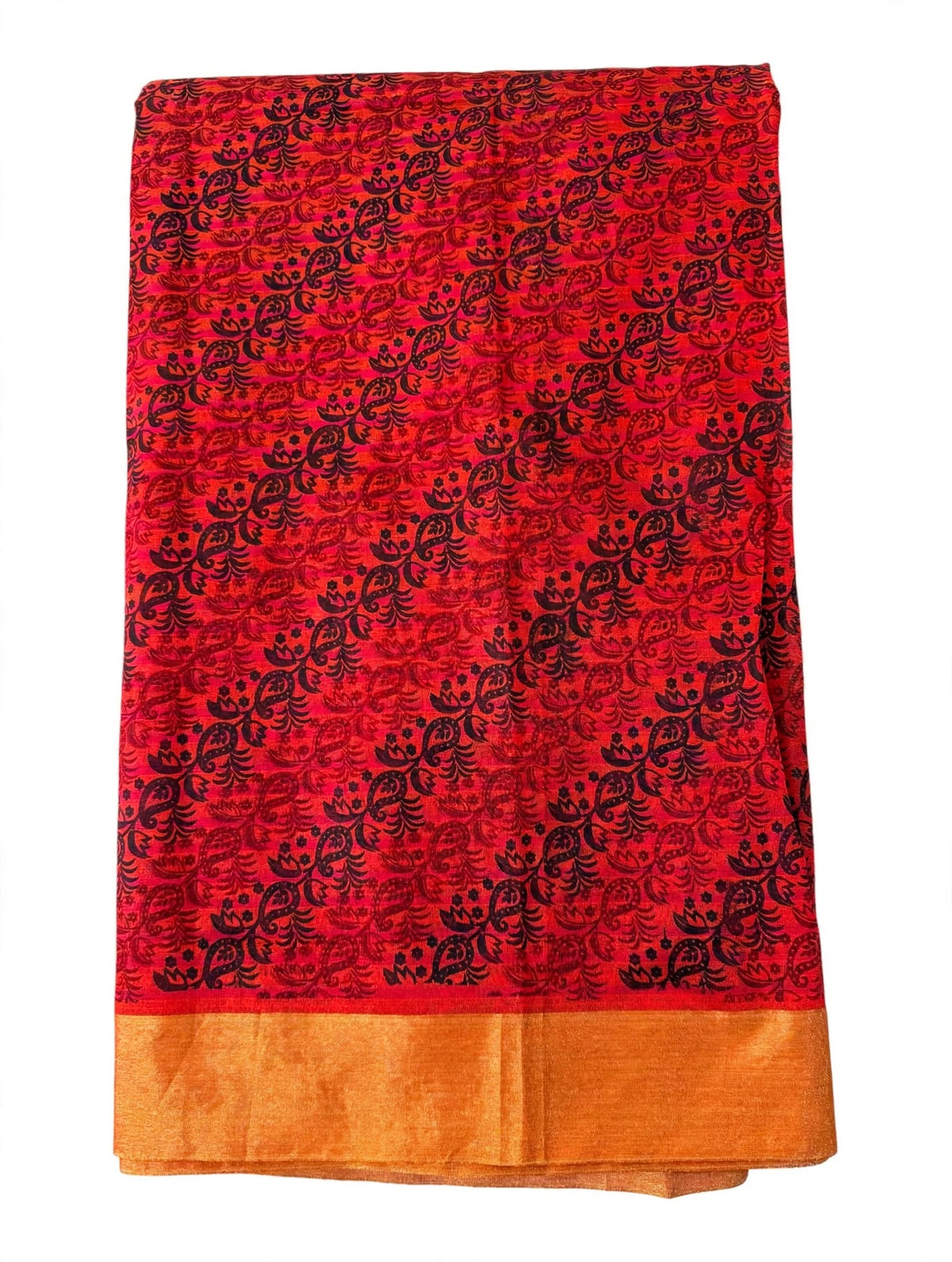 Red Cotton blend Saree with Ikat-Style Pallu
