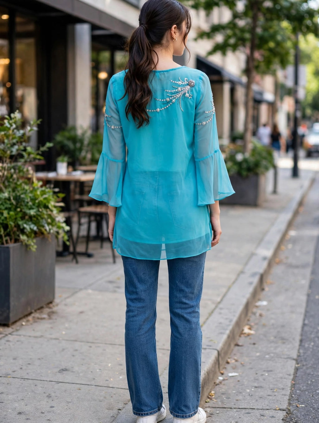 Aqua Sequin-Floral Kurti