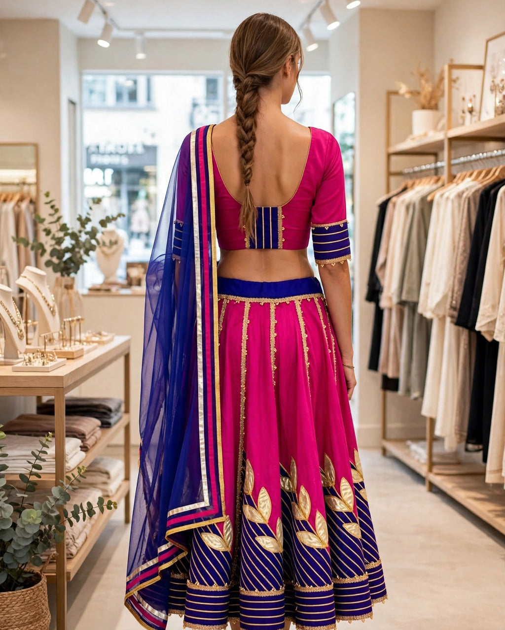Elegant Rani Pink and Purple Silk Lehenga Choli