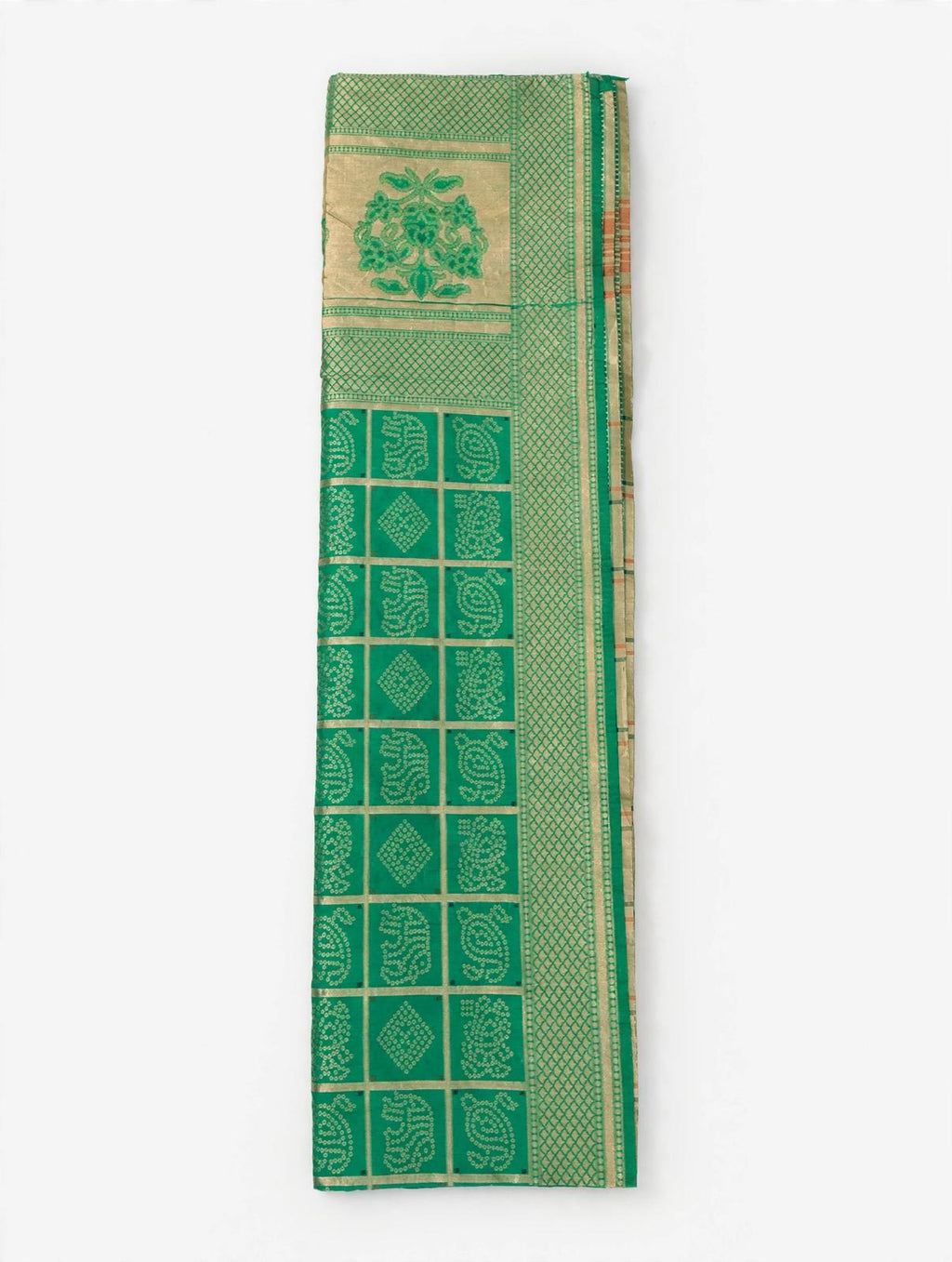 Green Banarasi Silk Dupatta with Bandhani Print