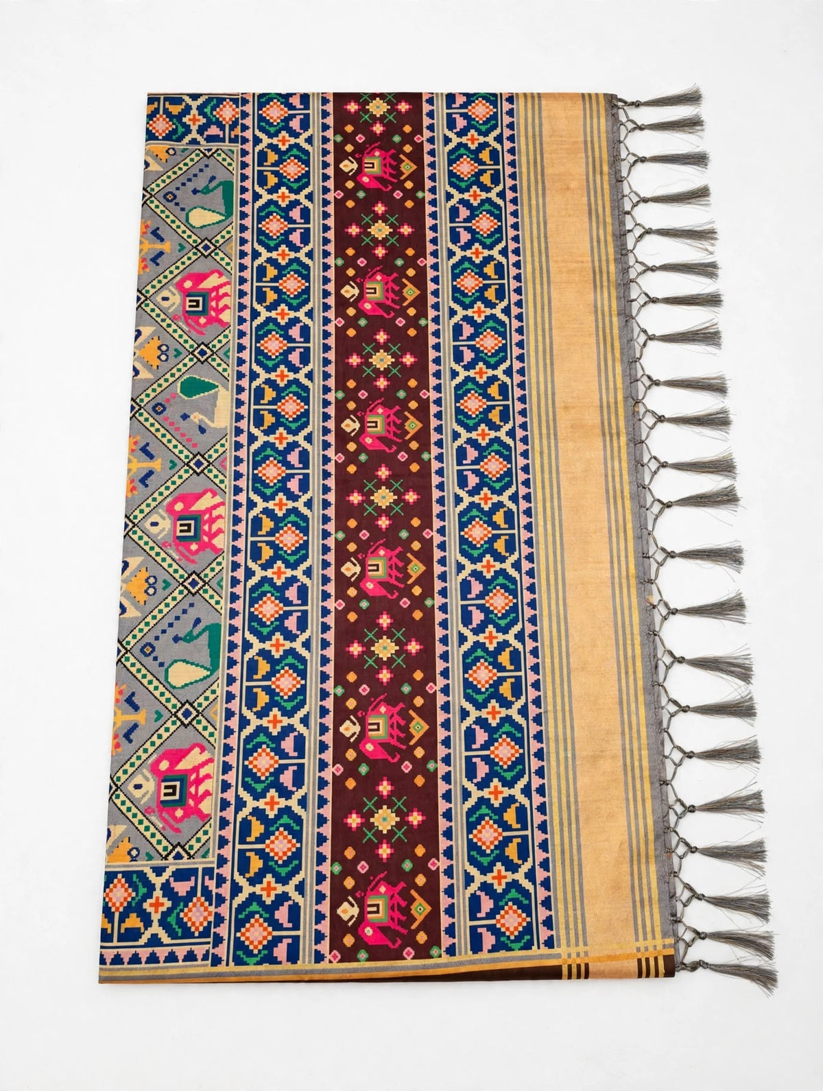 Grey Patola-Style Silk Dupatta