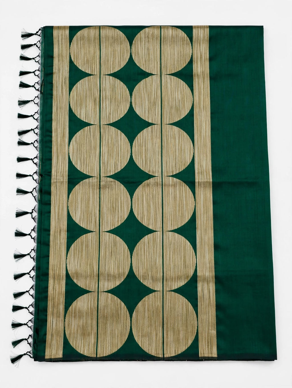 Elegant Emerald Green Khadi Handloom Silk Saree with Gold Geometric Motifs