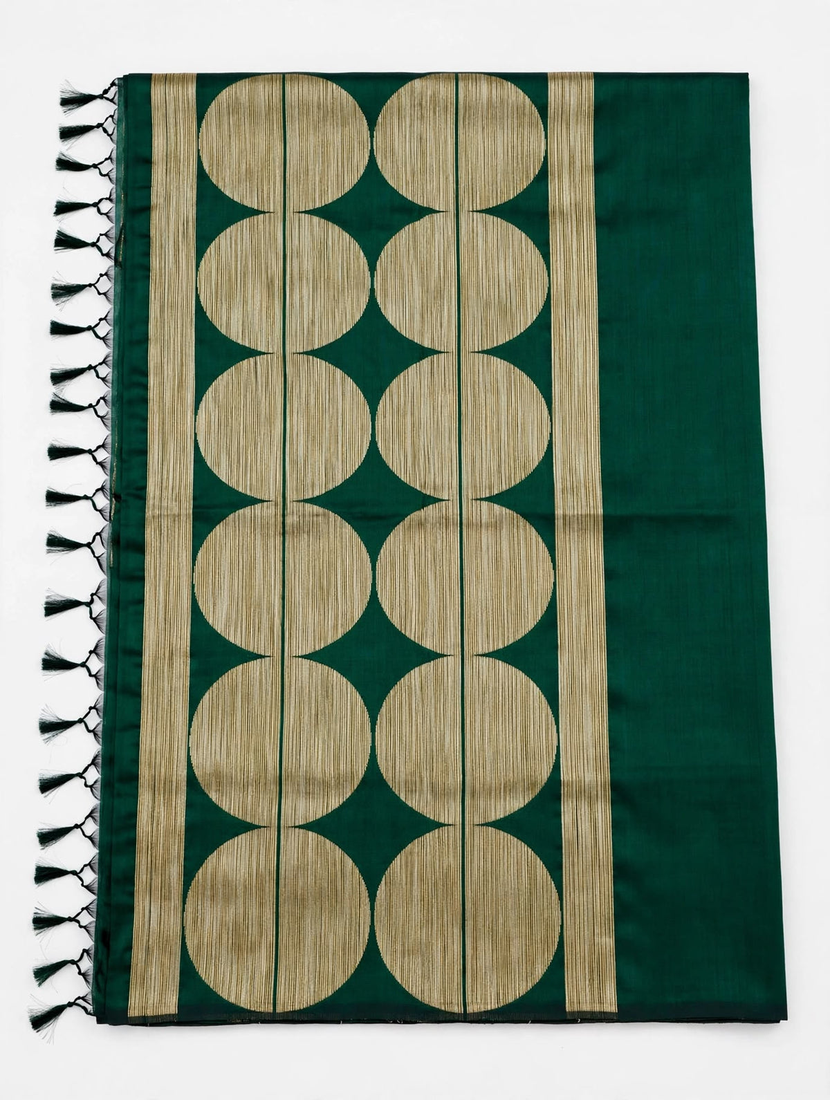 Elegant Emerald Green Khadi Handloom Silk Saree with Gold Geometric Motifs