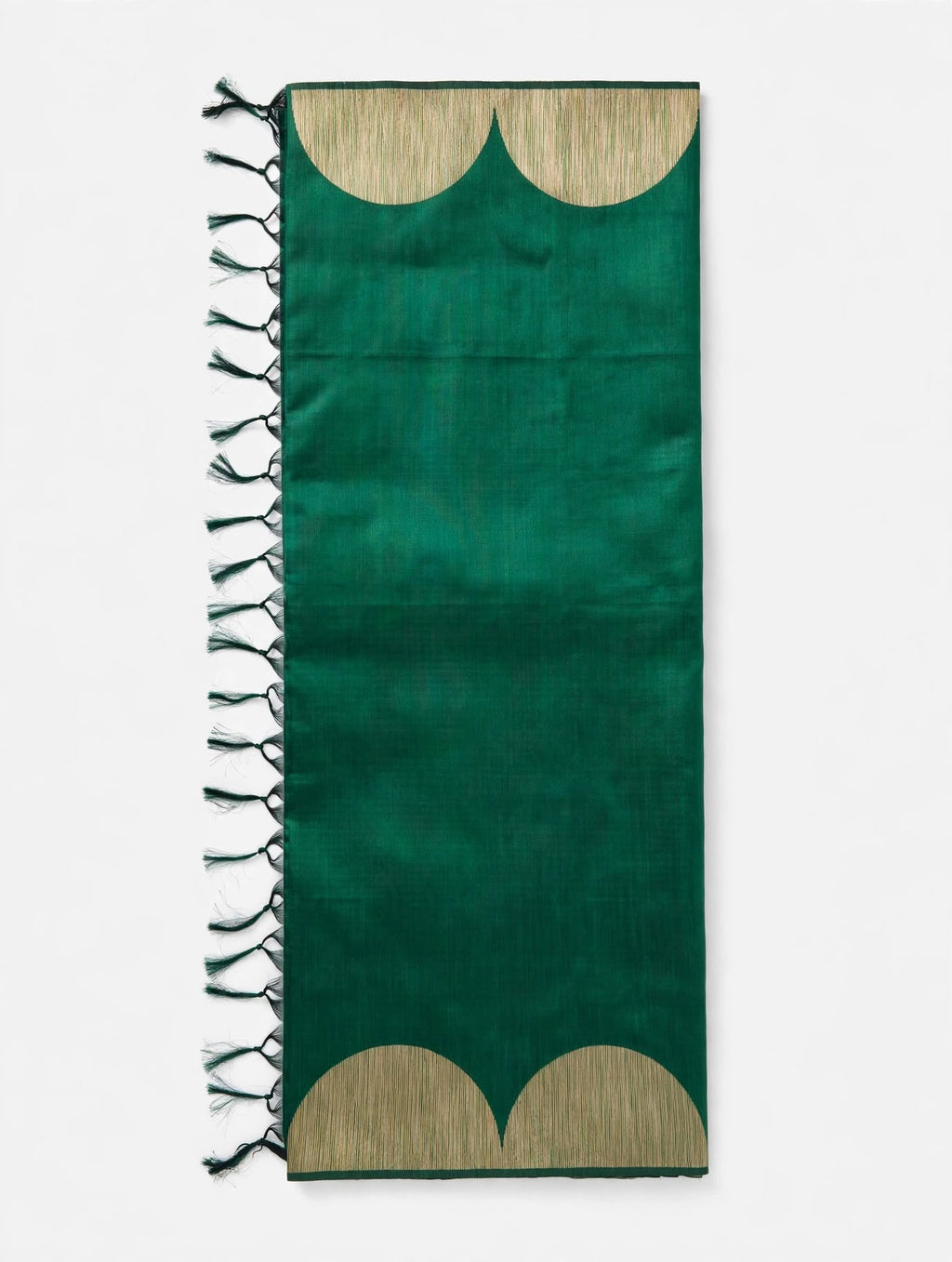 Elegant Emerald Green Khadi Handloom Silk Saree with Gold Geometric Motifs