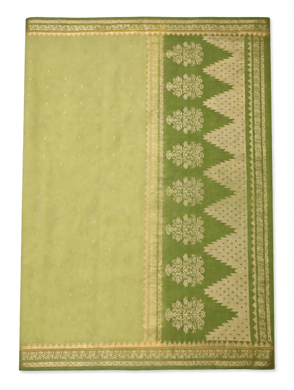 Elegant Pistachio Green Silk Cotton Saree with Gold Zari Border &amp; Pallu
