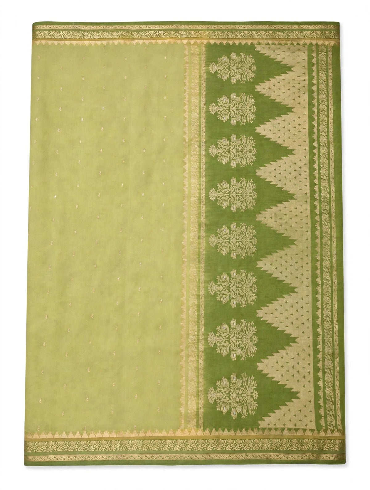 Elegant Pistachio Green Silk Cotton Saree with Gold Zari Border &amp; Pallu