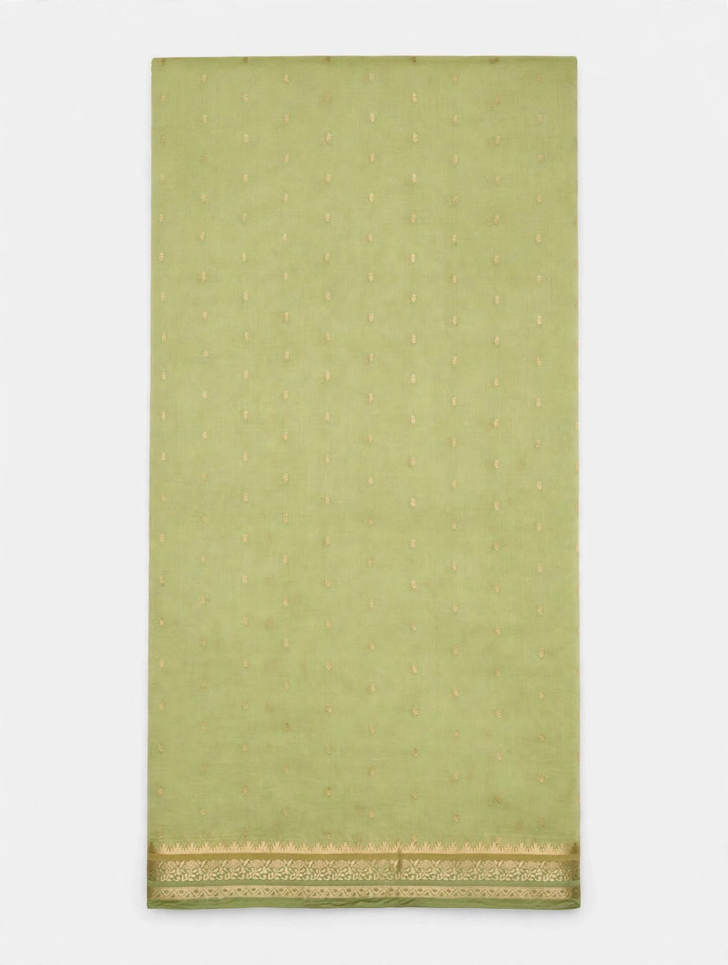 Elegant Pistachio Green Silk Cotton Saree with Gold Zari Border &amp; Pallu