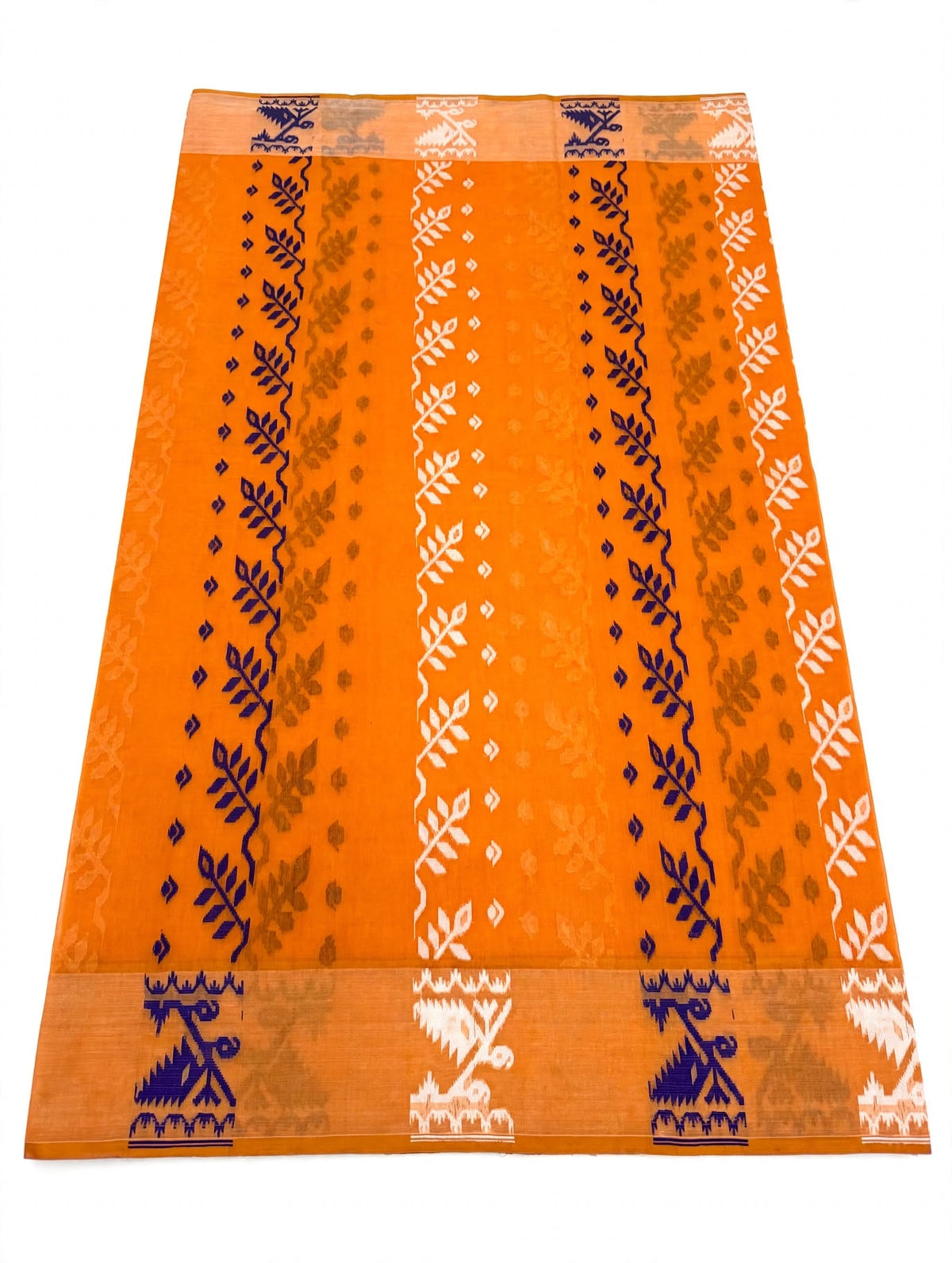 Calcutta orange cotton tissue saree with traditional Bengali work