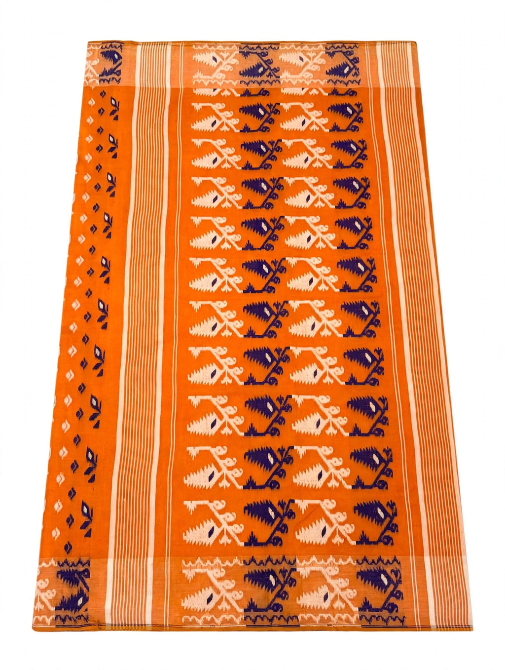 Calcutta orange cotton tissue saree with traditional Bengali work