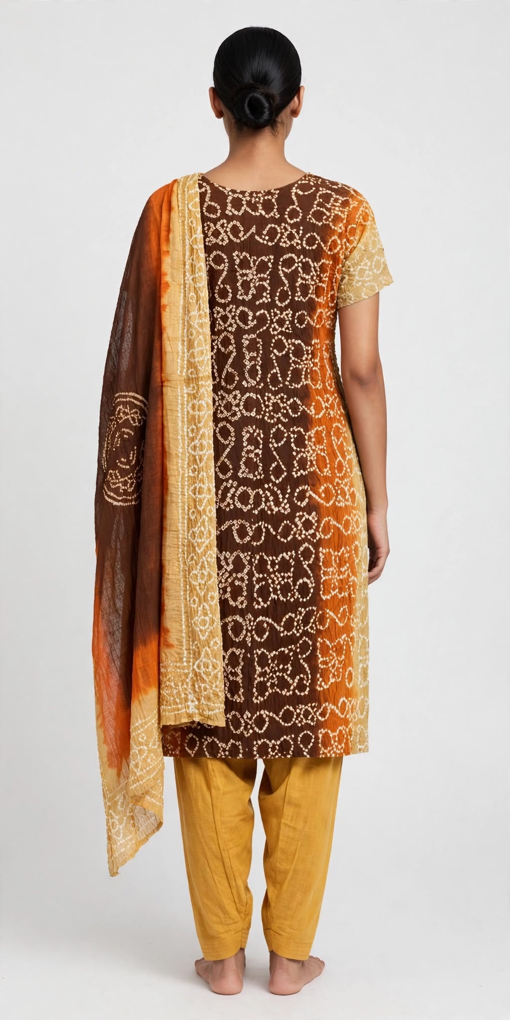 Cotton Bandhani Suit with Mustard Salwar and Medallion Dupatt